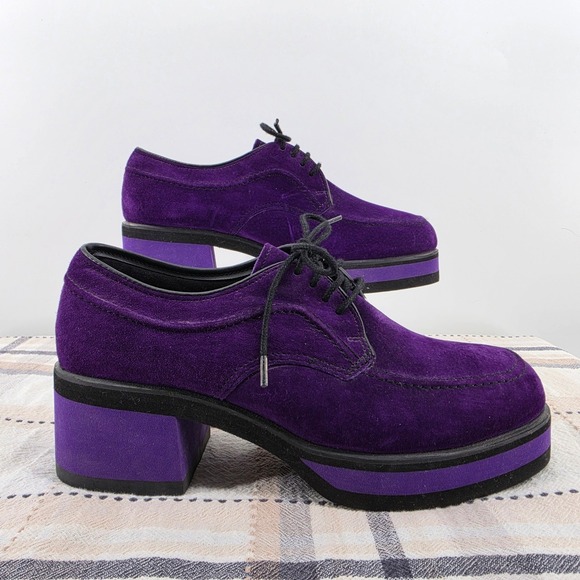 Hush Puppies Purple Suede Leather Platform Oxfords Block Heel 53561 Womens 8.5 M - Picture 2 of 13